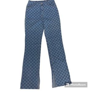 Emory Park Plaid Super Stretch Jeans Blue Plaid Women Size Medium Tall (28"x33')